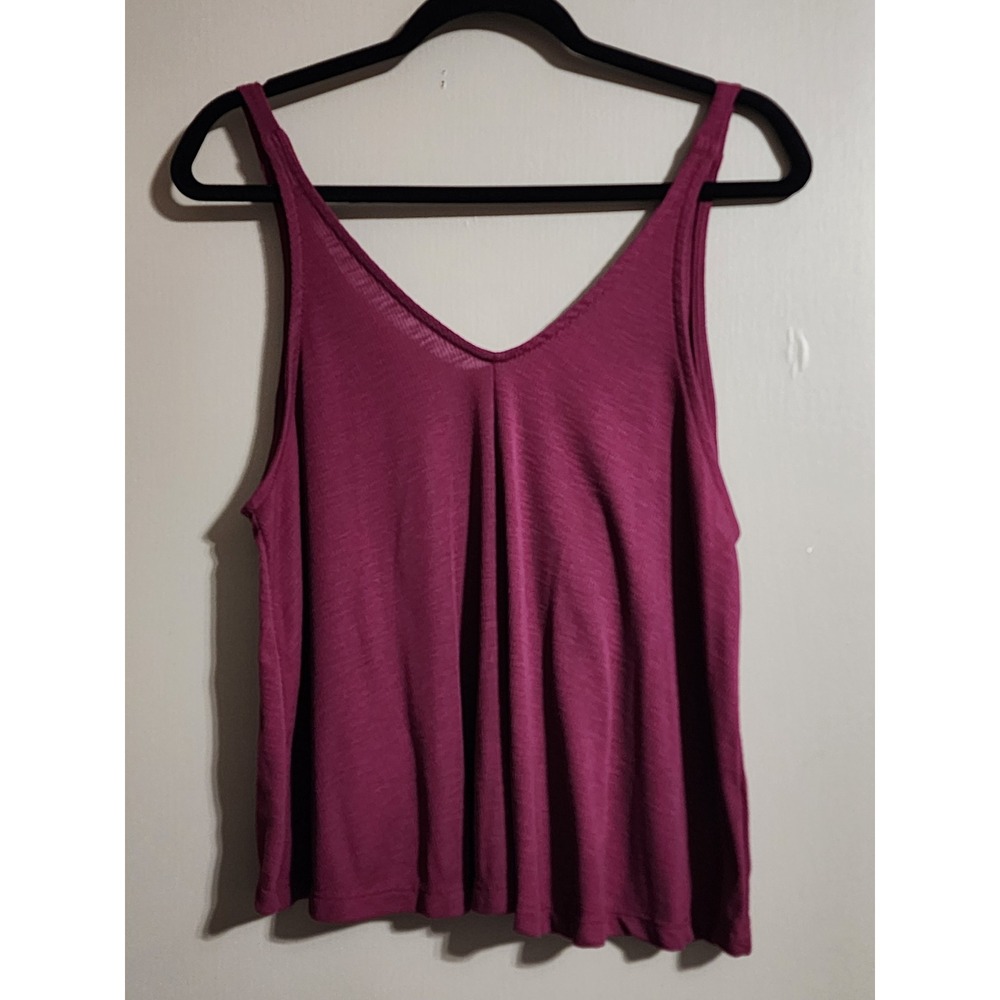 Free People Intimately Ribbed V-Neck Pleated Tank Top Small Burgundy